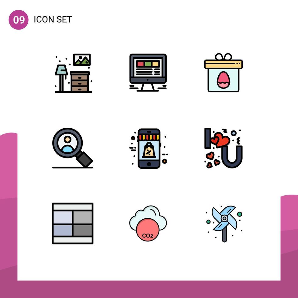 9 Filledline Flat Color concept for Websites Mobile and Apps discount user web research easter Editable Vector Design Elements