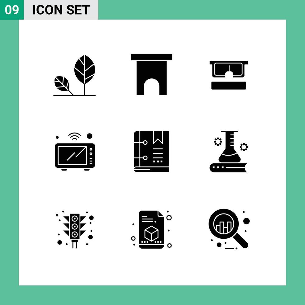 Set of 9 Vector Solid Glyphs on Grid for oven iot shop internet medical Editable Vector Design Elements