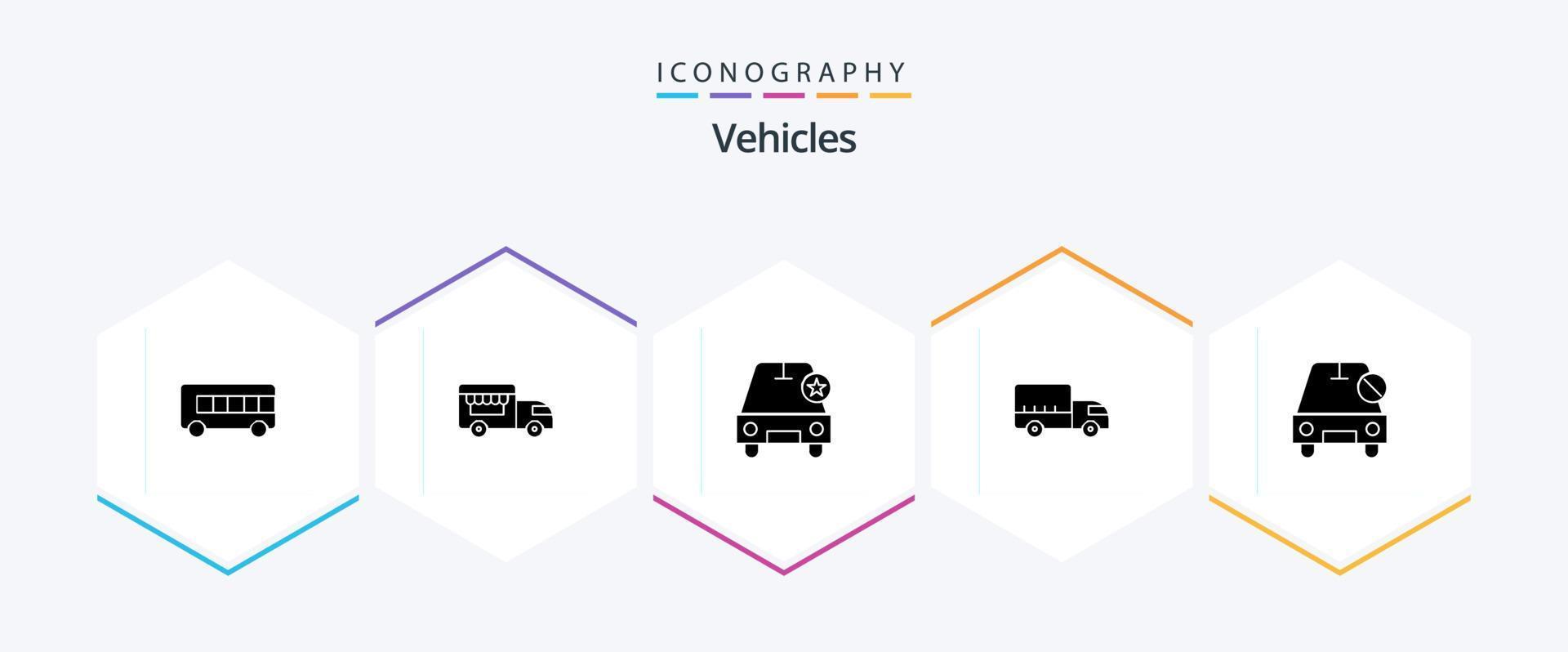 Vehicles 25 Glyph icon pack including off. disabled. star. car. transport vector