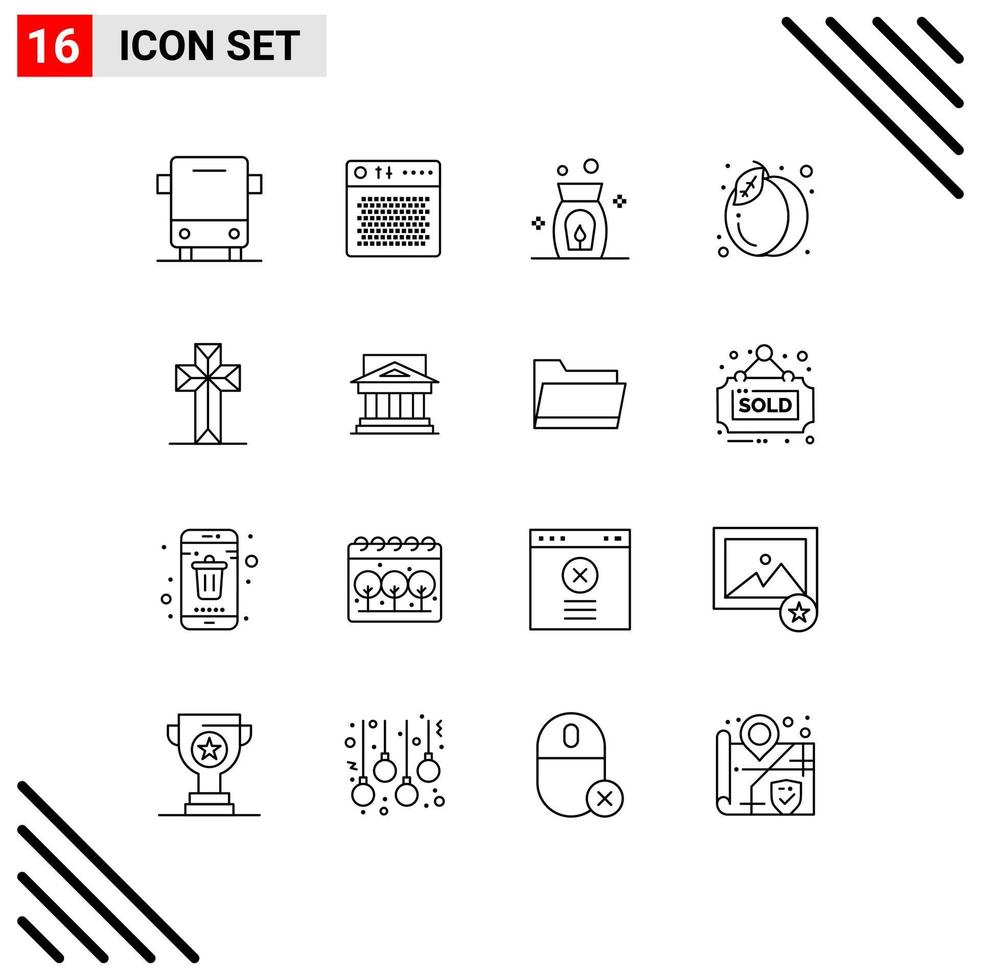 Set of 16 Modern UI Icons Symbols Signs for celebration summer multimedia food spa Editable Vector Design Elements
