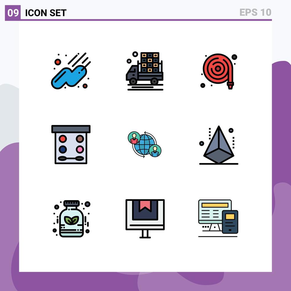 Set of 9 Vector Filledline Flat Colors on Grid for user connected hose powder eye shadow Editable Vector Design Elements