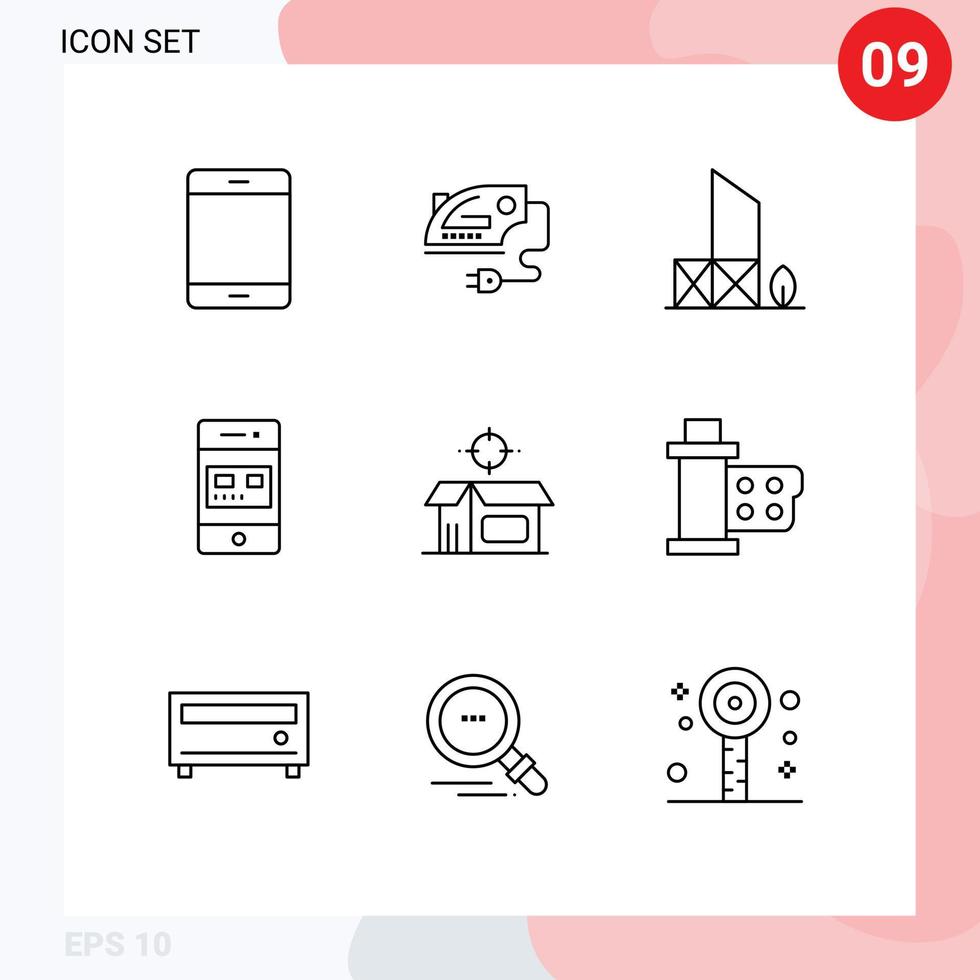 User Interface Pack of 9 Basic Outlines of payment card machine bank rescue Editable Vector Design Elements