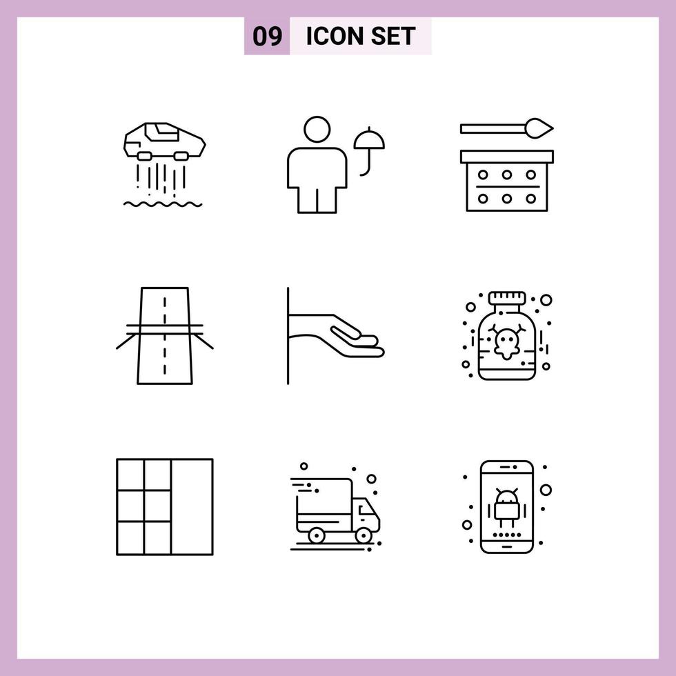 User Interface Pack of 9 Basic Outlines of grid construction umbrella bridge eye shadow Editable Vector Design Elements