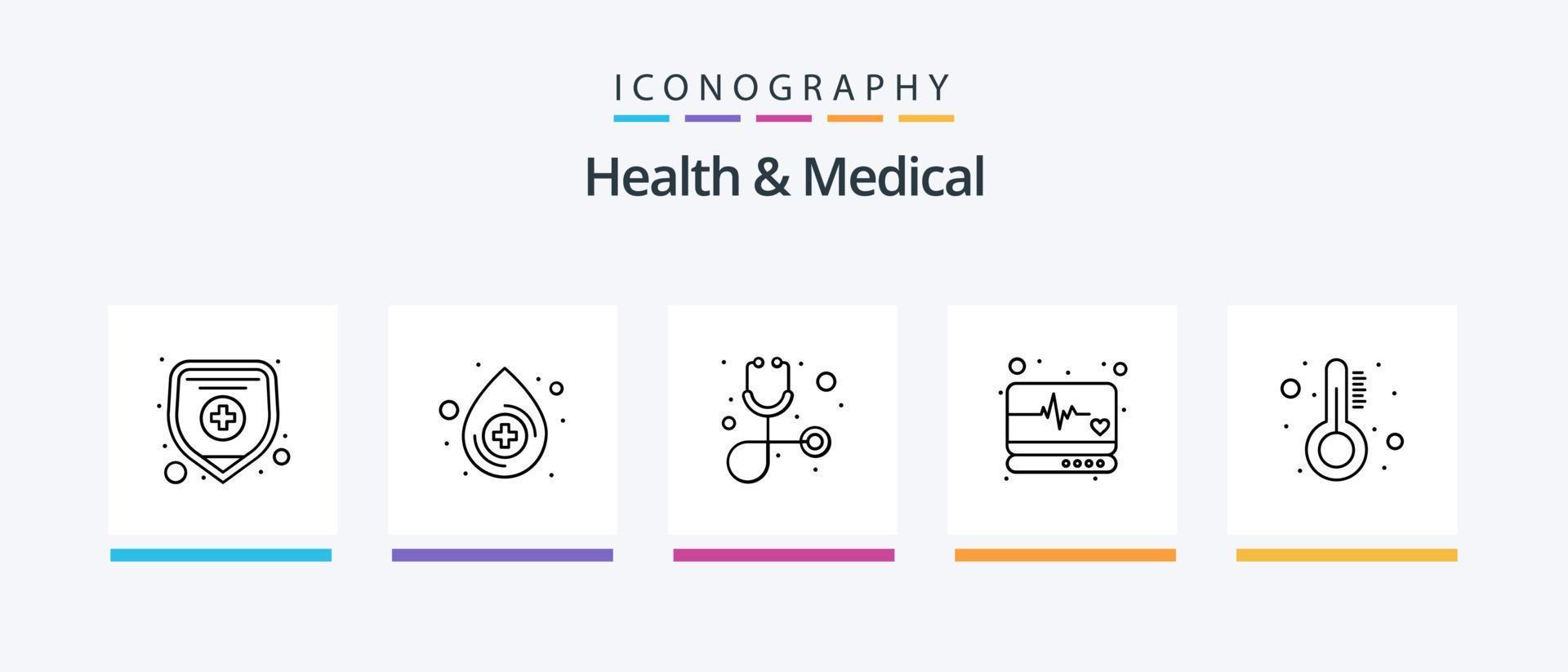 paquete de iconos de la línea médica y de salud 5 que incluye la historia clínica. registro clínico. seguro de salud. pastillas médico. diseño de iconos creativos vector