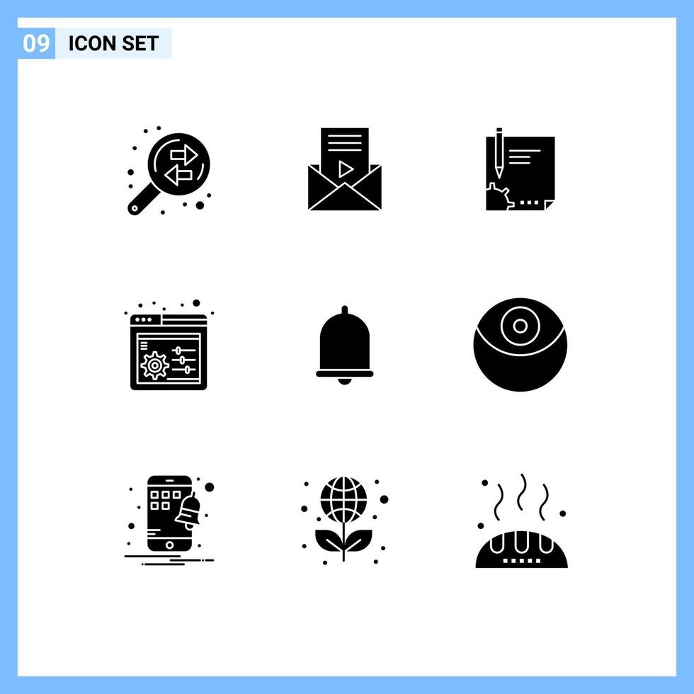 Group of 9 Solid Glyphs Signs and Symbols for settings web control contract signing paper Editable Vector Design Elements