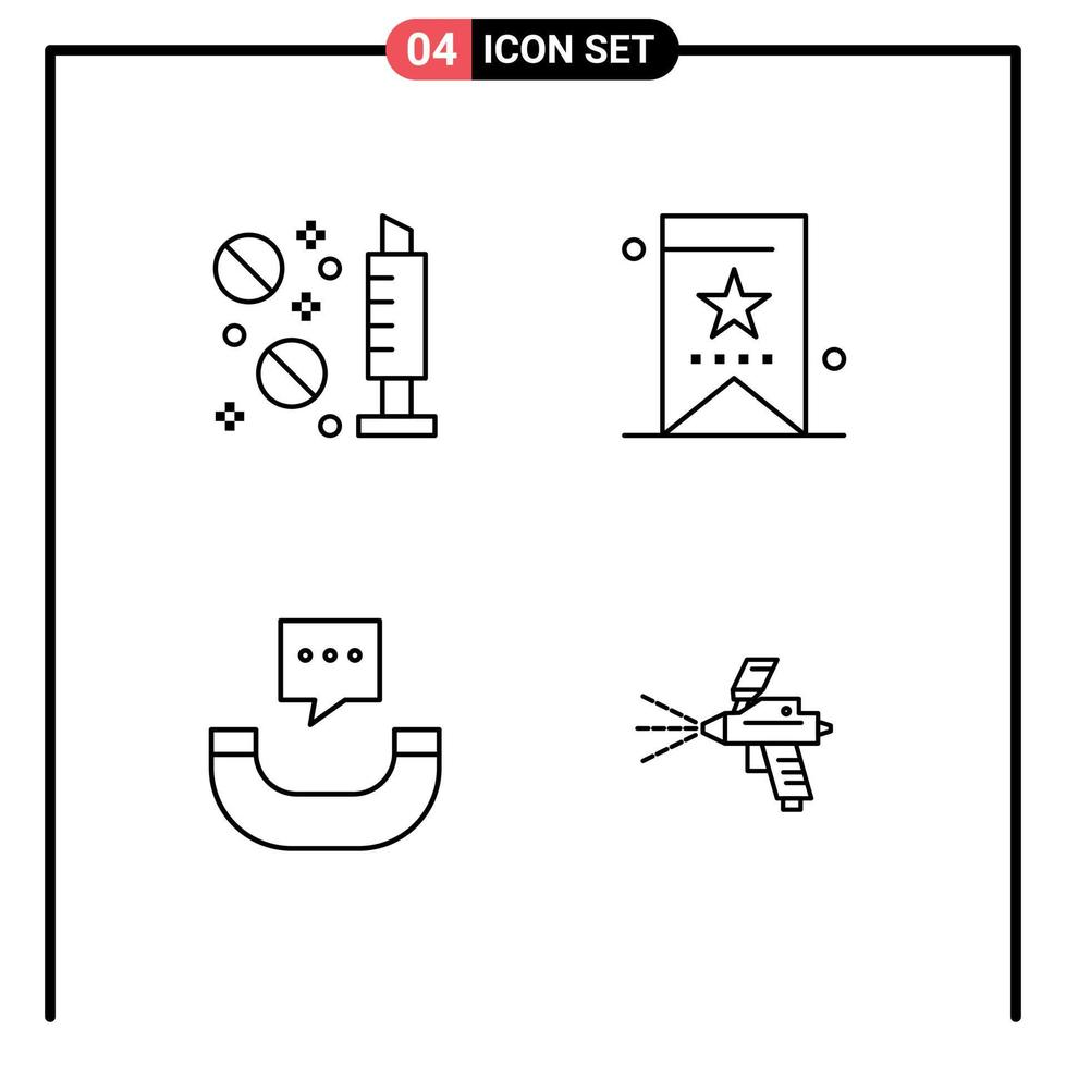 Set of 4 Vector Filledline Flat Colors on Grid for drug message syringe education sms Editable Vector Design Elements