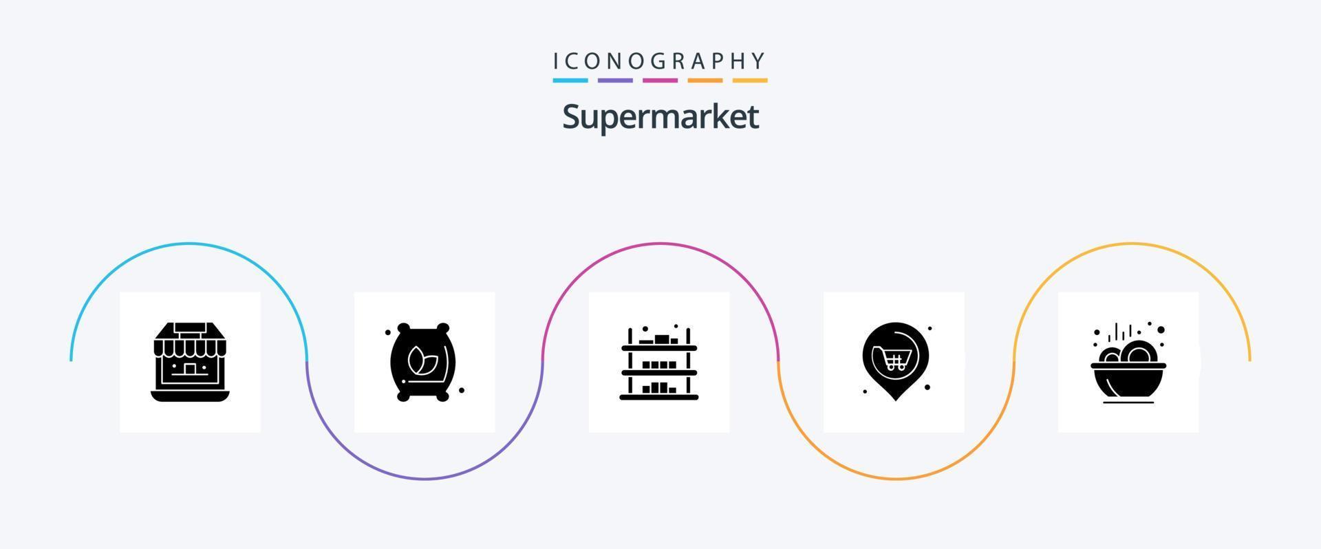 Supermarket Glyph 5 Icon Pack Including bowl. real. buy. next. sell vector