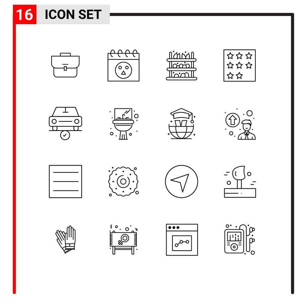 16 User Interface Outline Pack of modern Signs and Symbols of checked star shopping rank business Editable Vector Design Elements
