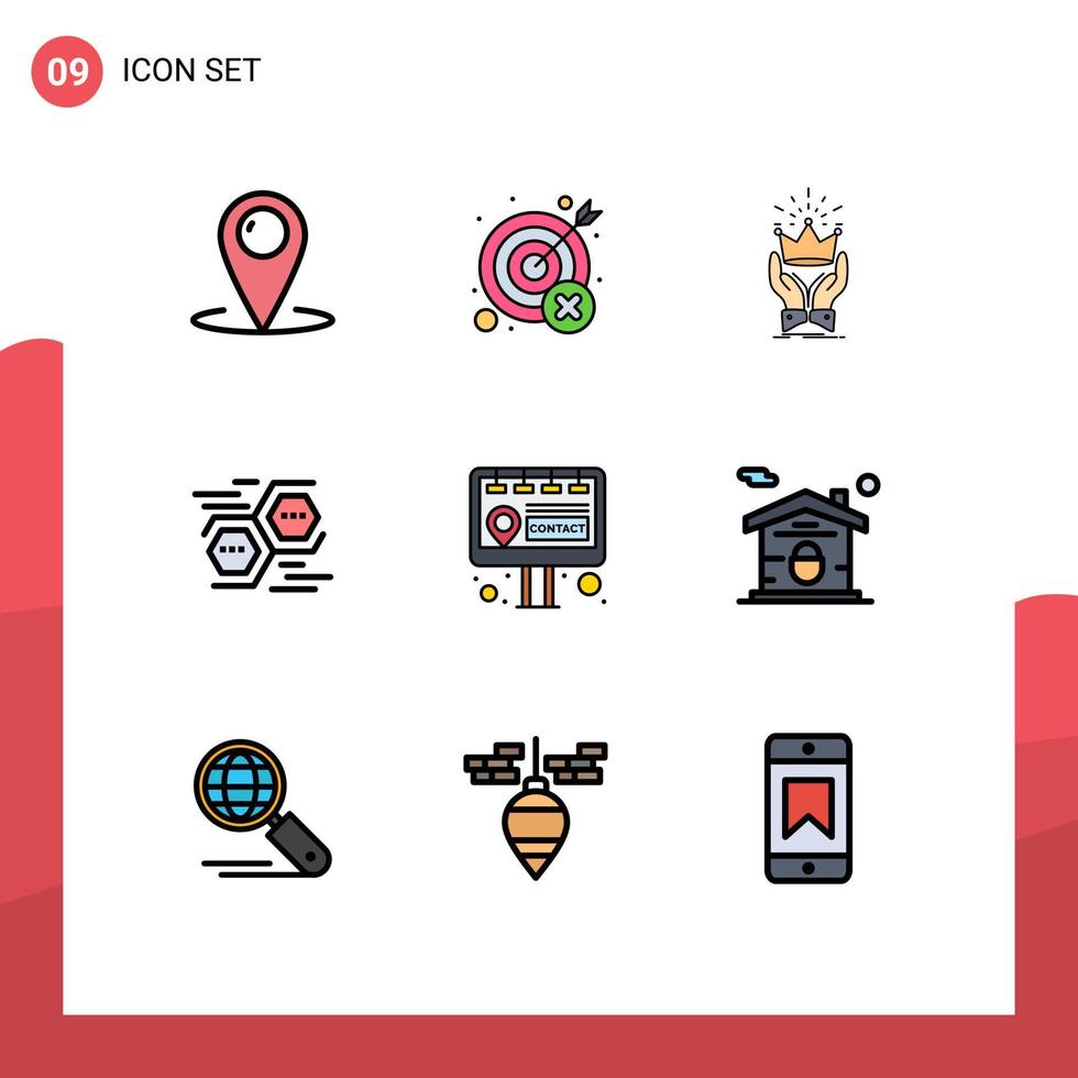 Pictogram Set of 9 Simple Filledline Flat Colors of data connect target royal king Editable Vector Design Elements