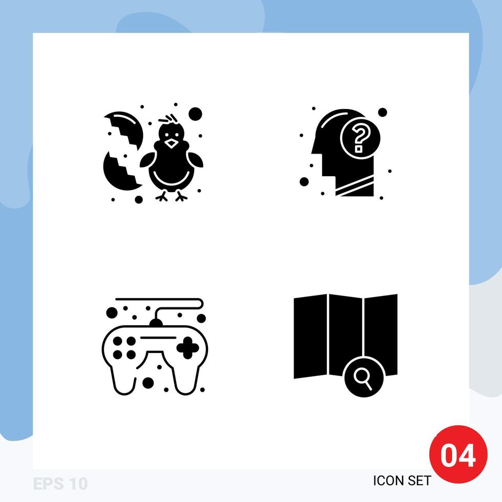 Group of 4 Modern Solid Glyphs Set for baby game controller happy head play Editable Vector Design Elements