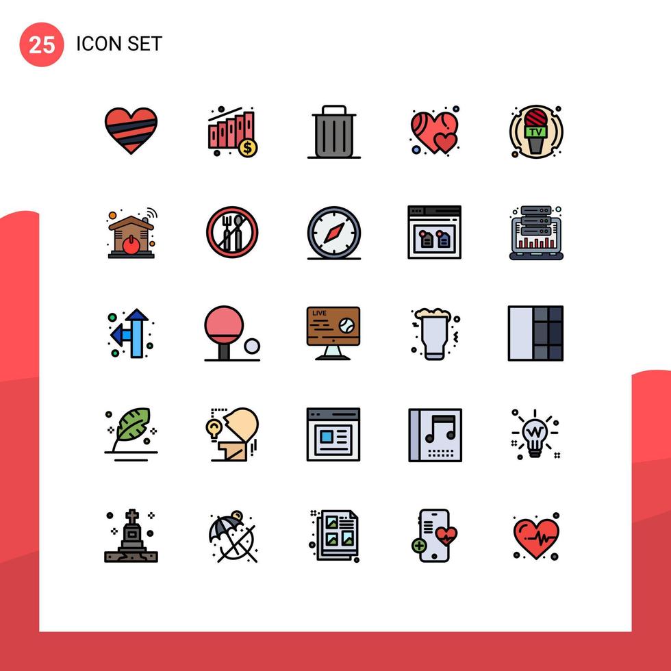 25 User Interface Filled line Flat Color Pack of modern Signs and Symbols of journalist like delete heart trash Editable Vector Design Elements