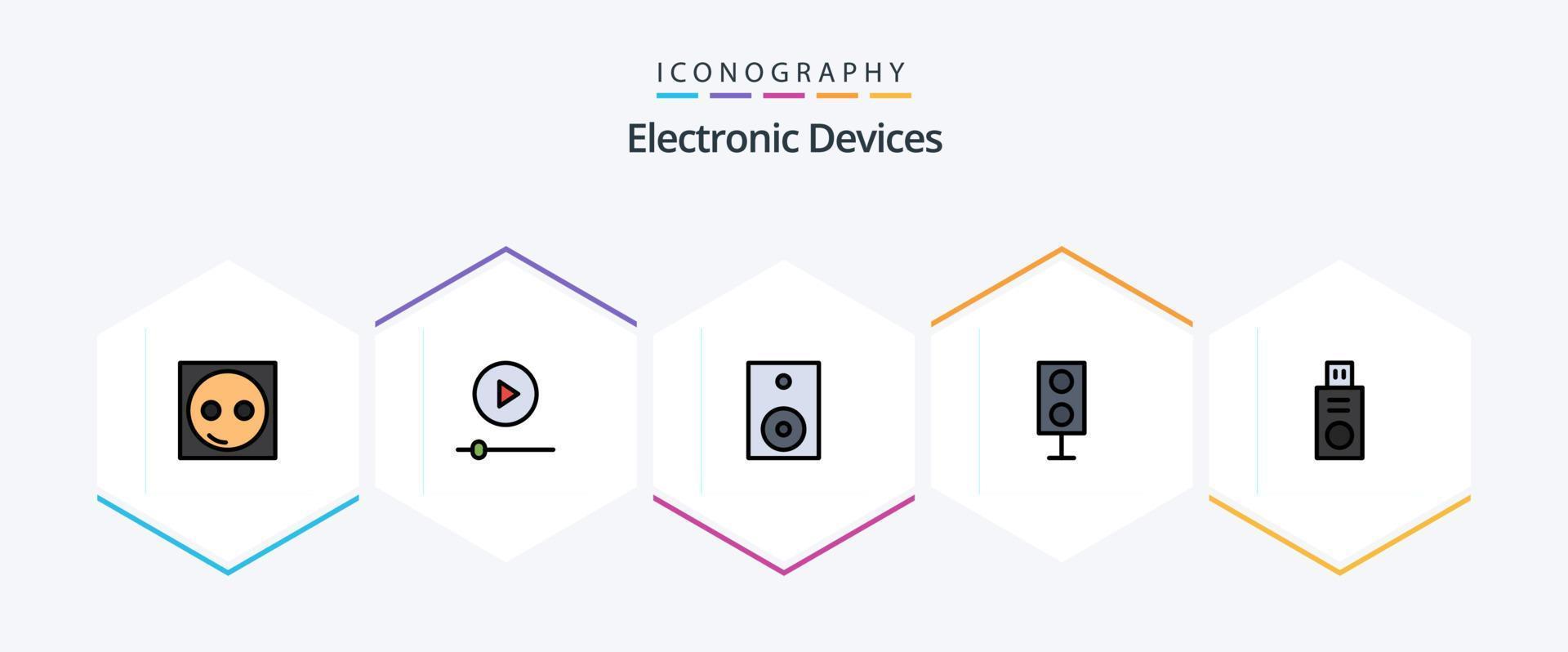 Devices 25 FilledLine icon pack including . flash drive. technology. disk. speaker vector