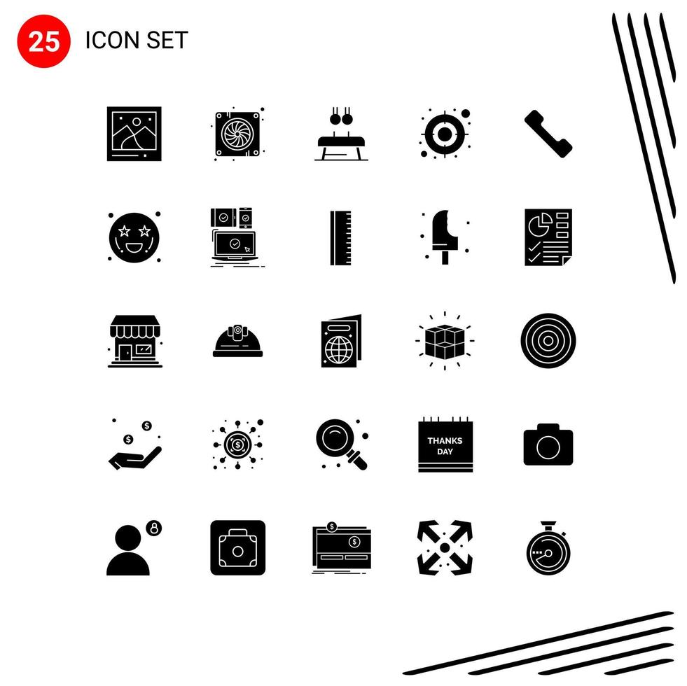 Modern Set of 25 Solid Glyphs and symbols such as call user exercise target sport Editable Vector Design Elements