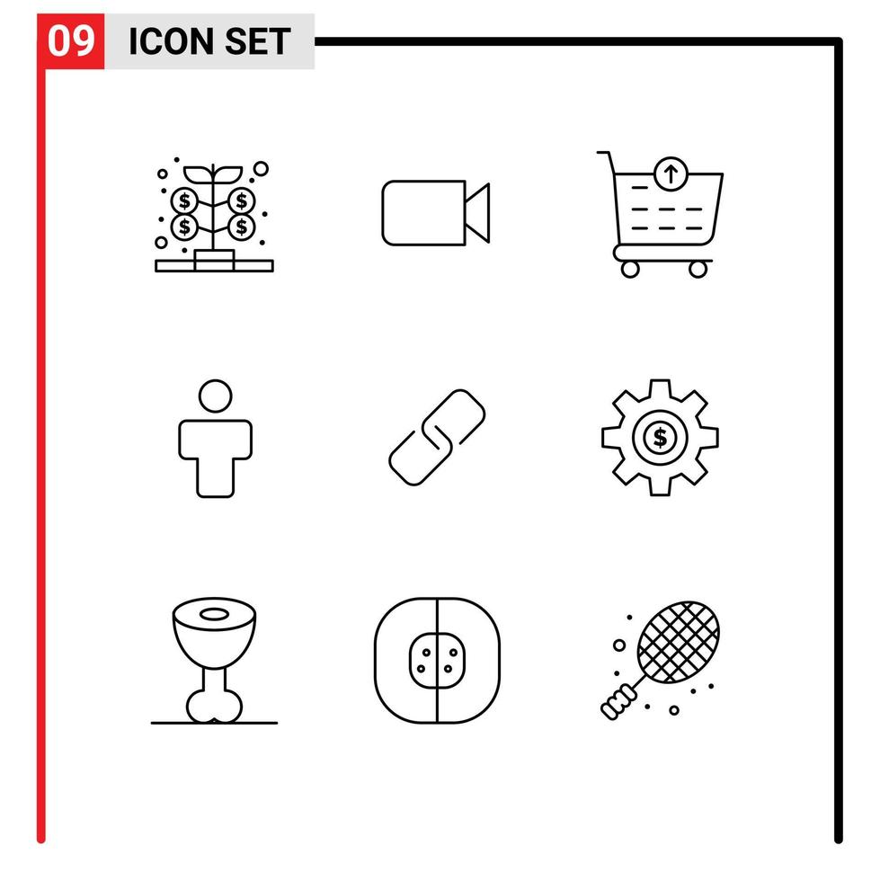 Pack of 9 creative Outlines of pin clip checkout profile male Editable Vector Design Elements