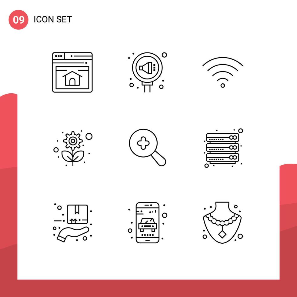 Pictogram Set of 9 Simple Outlines of search gear reputation plant recycling Editable Vector Design Elements