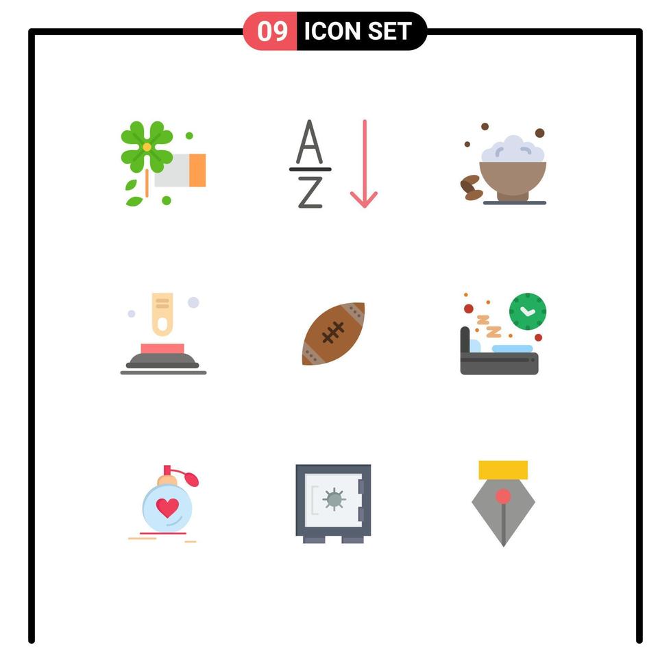 9 signos universales de color plano símbolos de elementos de diseño de vector editables de botón de inicio dulce americano de fútbol