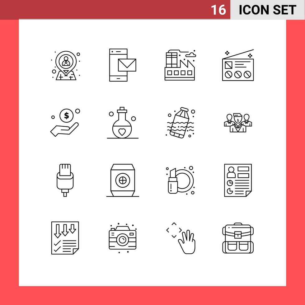16 Creative Icons Modern Signs and Symbols of radio marketing phone communication factory Editable Vector Design Elements