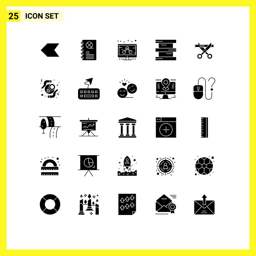 Modern Set of 25 Solid Glyphs and symbols such as opening ceremony management business chemistry Editable Vector Design Elements