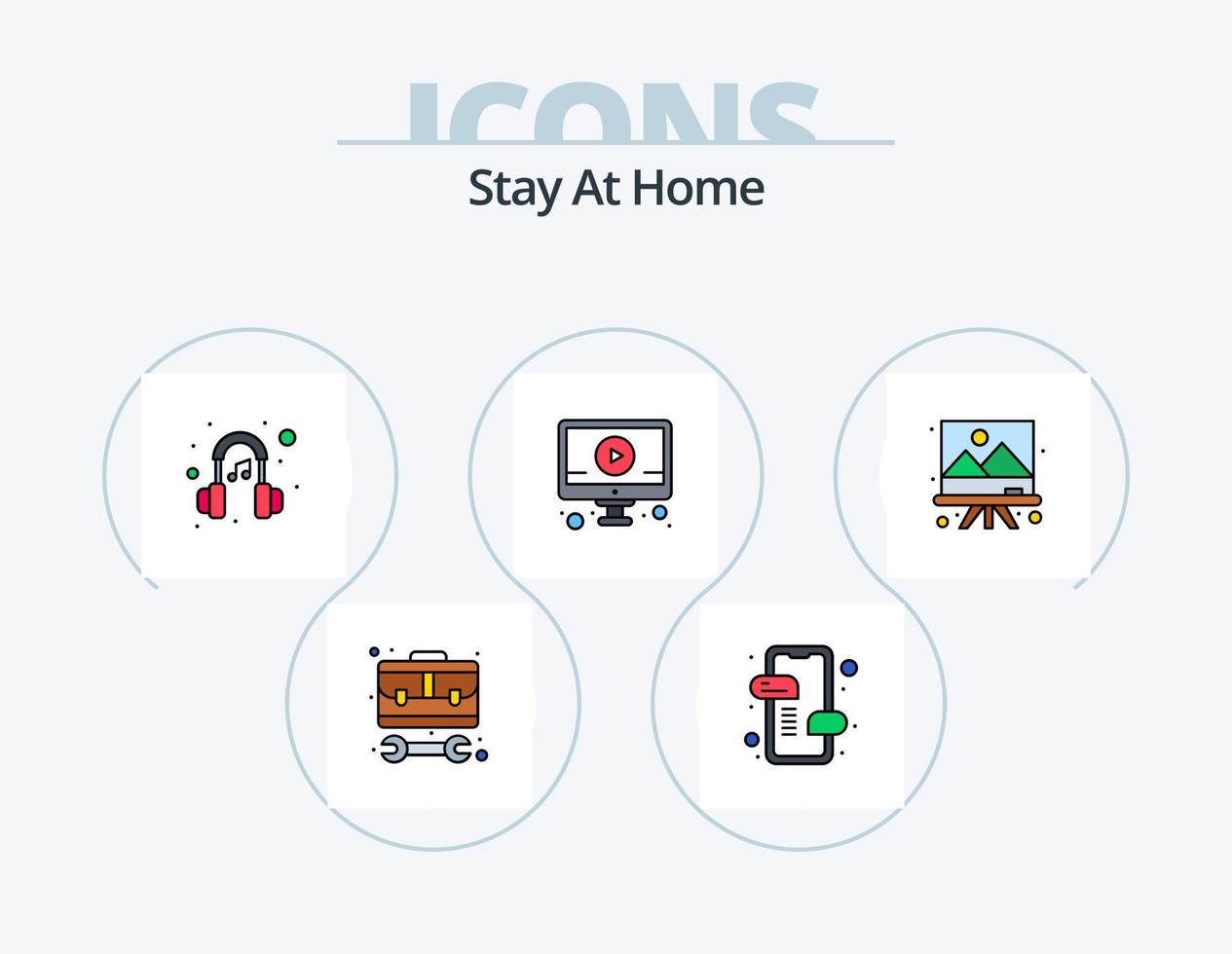 Stay At Home Line Filled Icon Pack 5 Icon Design. pin. shirt. pillow. drying. clothing vector