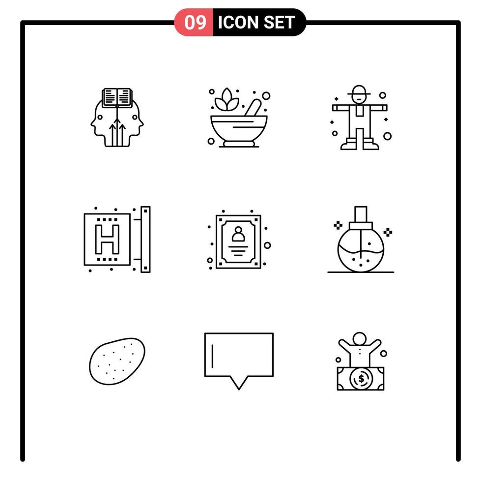 Set of 9 Vector Outlines on Grid for account form character fitness center Editable Vector Design Elements