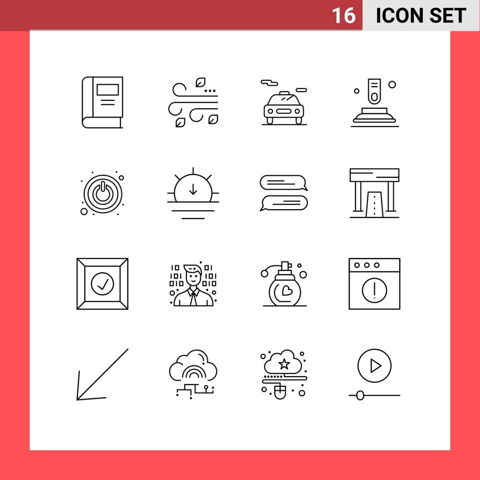 Pictogram Set of 16 Simple Outlines of switch power car start button Editable Vector Design Elements