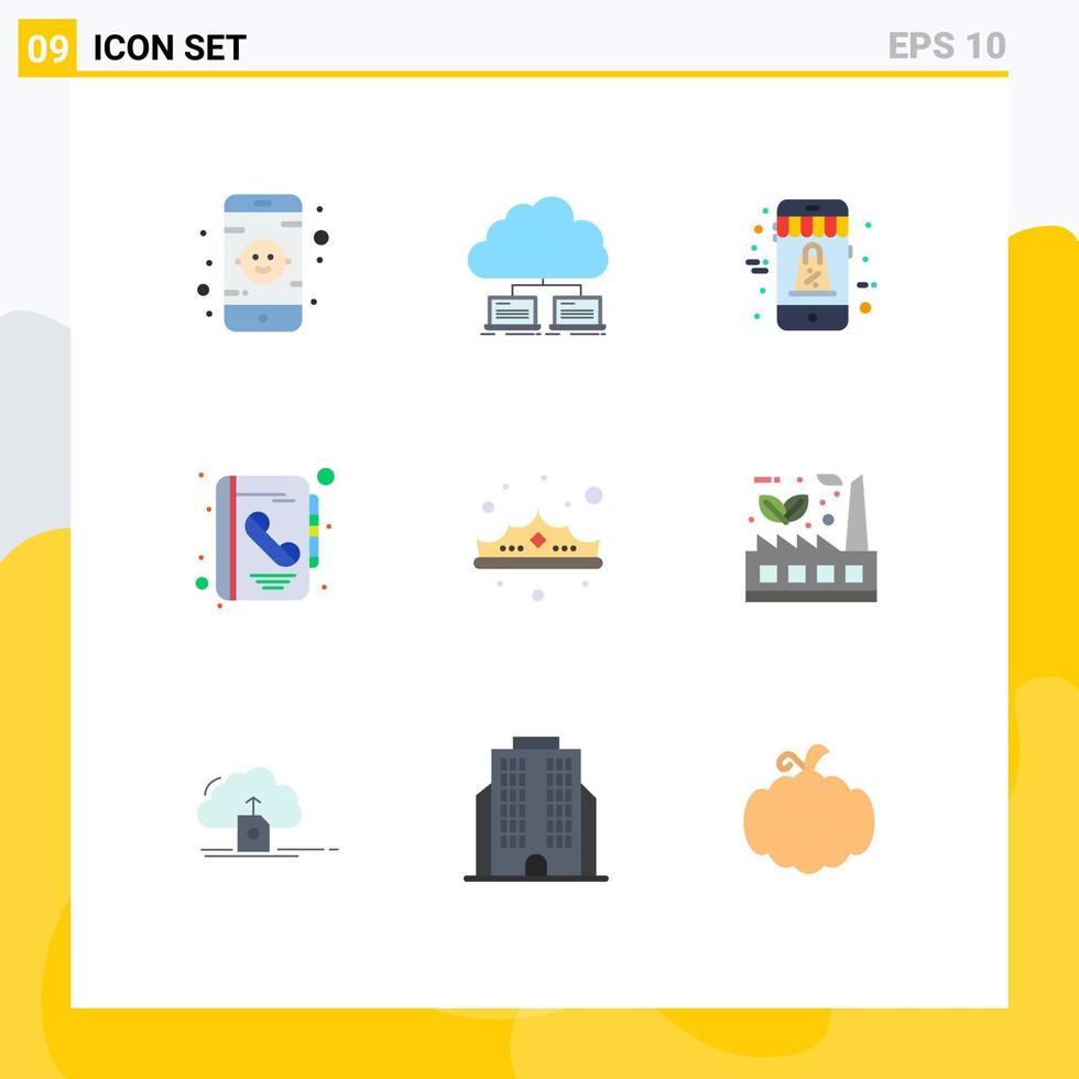 Set of 9 Vector Flat Colors on Grid for fashion call shopping contact address Editable Vector Design Elements