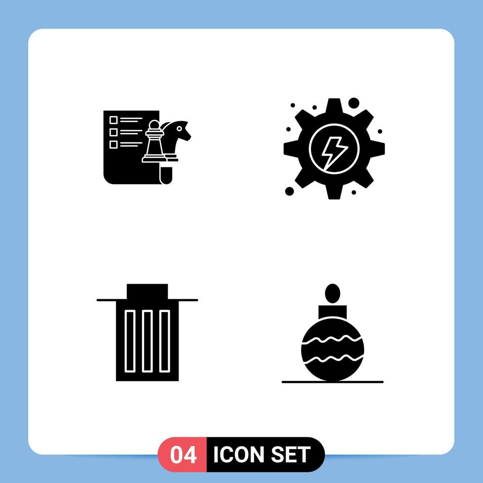 4 Universal Solid Glyph Signs Symbols of chess delete planning hydro trash Editable Vector Design Elements