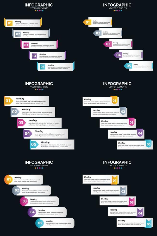 Vector 6 Infographics Pack Presentation slide template 5 Steps cycle diagrams and timelines