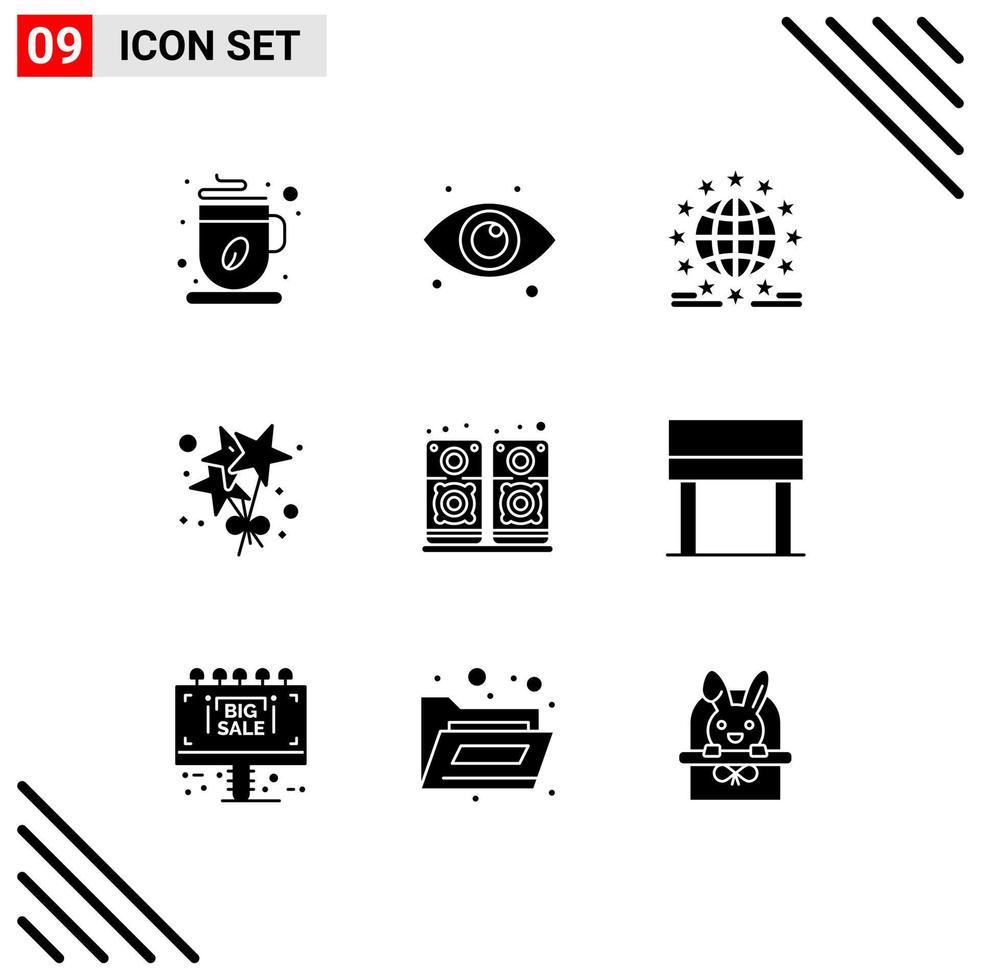 Mobile Interface Solid Glyph Set of 9 Pictograms of sound party gdpr stare online Editable Vector Design Elements