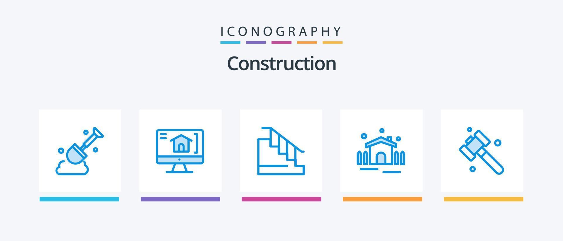 paquete de iconos azul de construcción 5 que incluye . martillo. casa. construcción. patio. diseño de iconos creativos vector