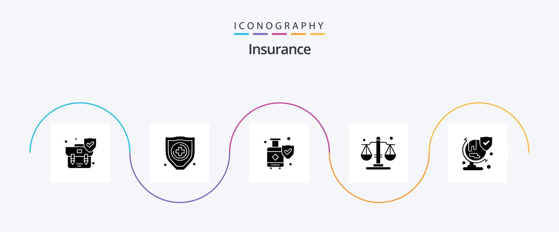 Insurance Glyph 5 Icon Pack Including shield. insurance. luggage. world