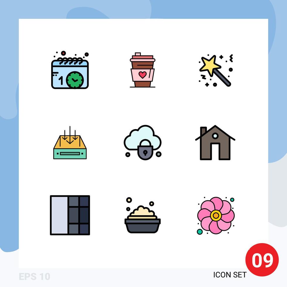 Mobile Interface Filledline Flat Color Set of 9 Pictograms of delivery box magic mail award Editable Vector Design Elements