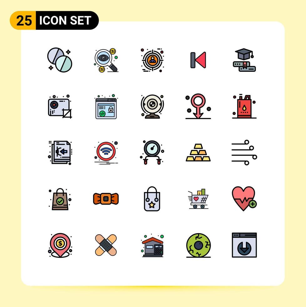25 Thematic Vector Filled line Flat Colors and Editable Symbols of start control taxes beginning user Editable Vector Design Elements