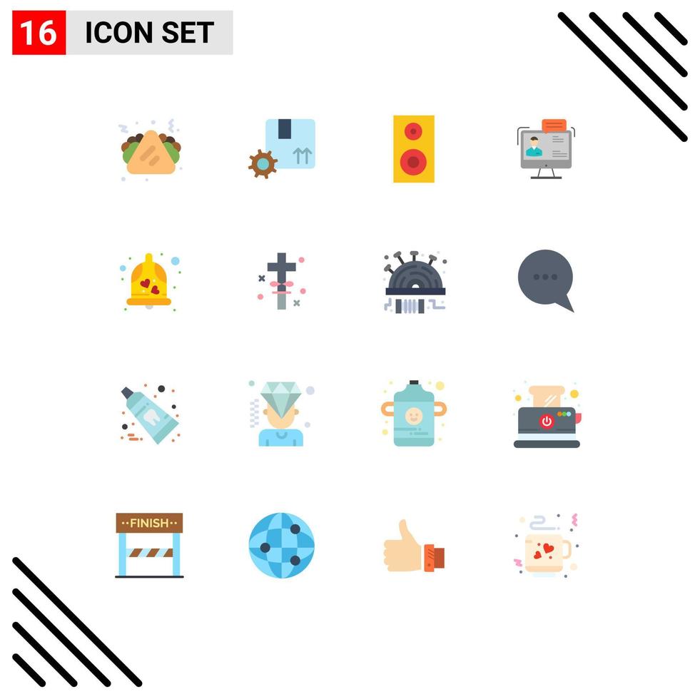16 Universal Flat Color Signs Symbols of bell meeting study dialog business Editable Pack of Creative Vector Design Elements