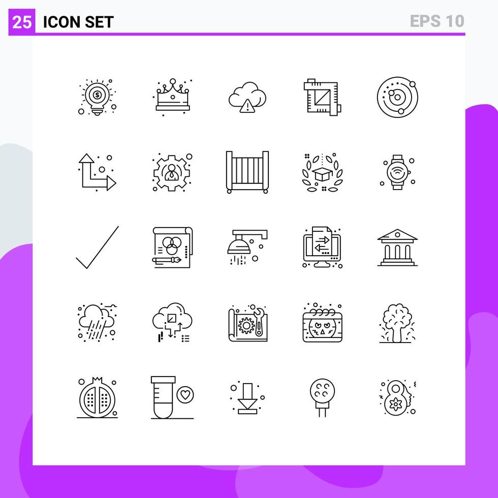 Pictogram Set of 25 Simple Lines of planets orbiting orbit cloud graphic editor crop tool Editable Vector Design Elements
