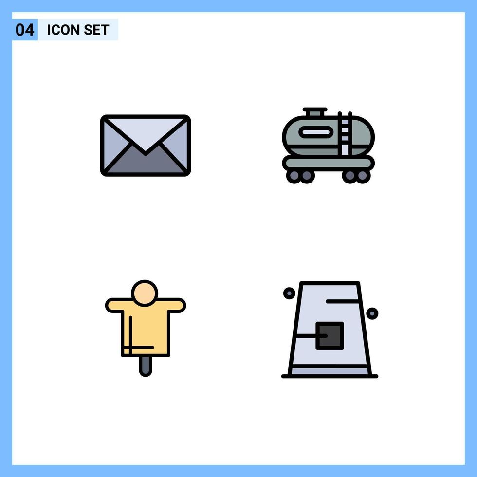Universal Icon Symbols Group of 4 Modern Filledline Flat Colors of email farming sms pollution autumn Editable Vector Design Elements