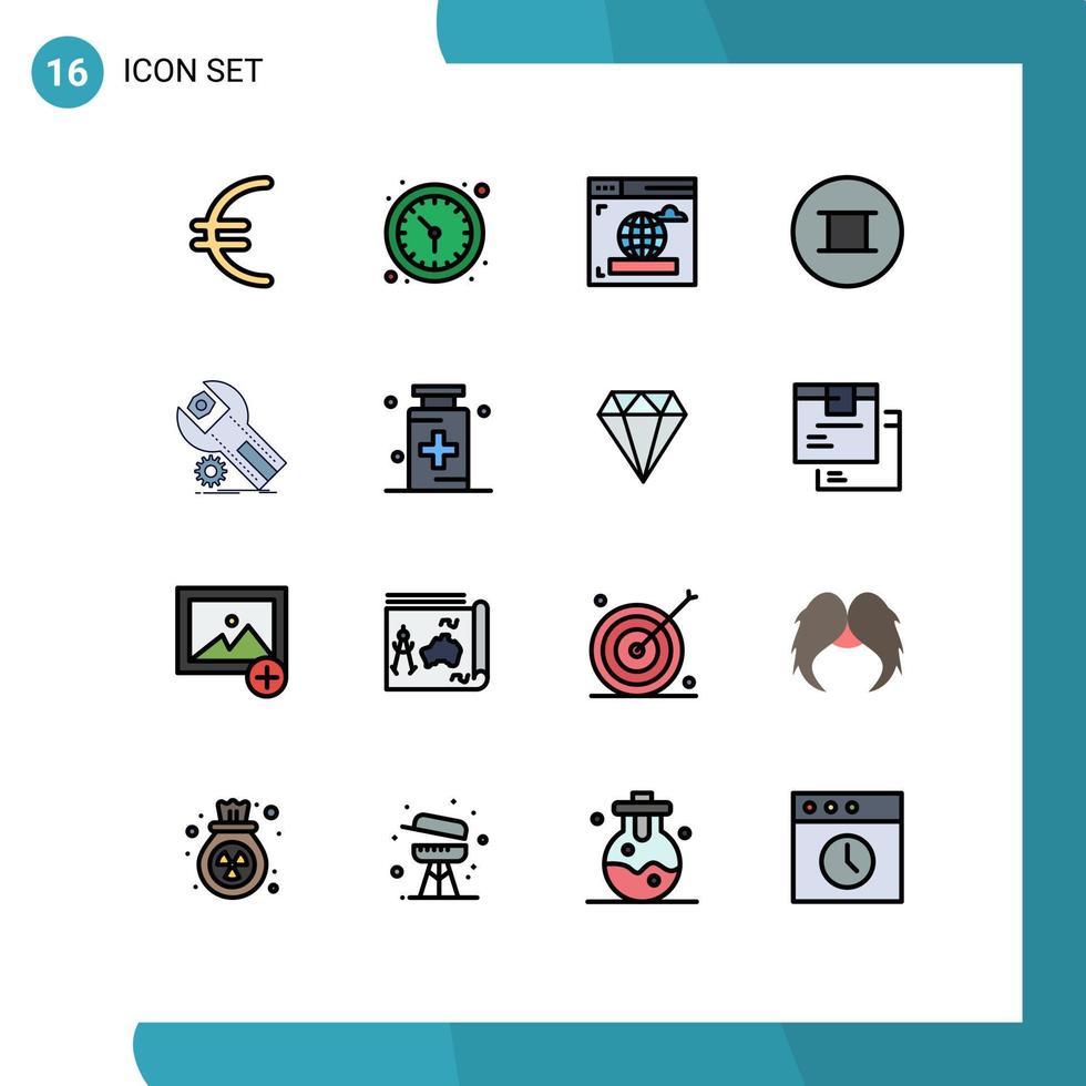 grupo de 16 líneas rellenas de color plano signos y símbolos para la instalación de servicios símbolos de aplicaciones de Internet elementos de diseño de vectores creativos editables