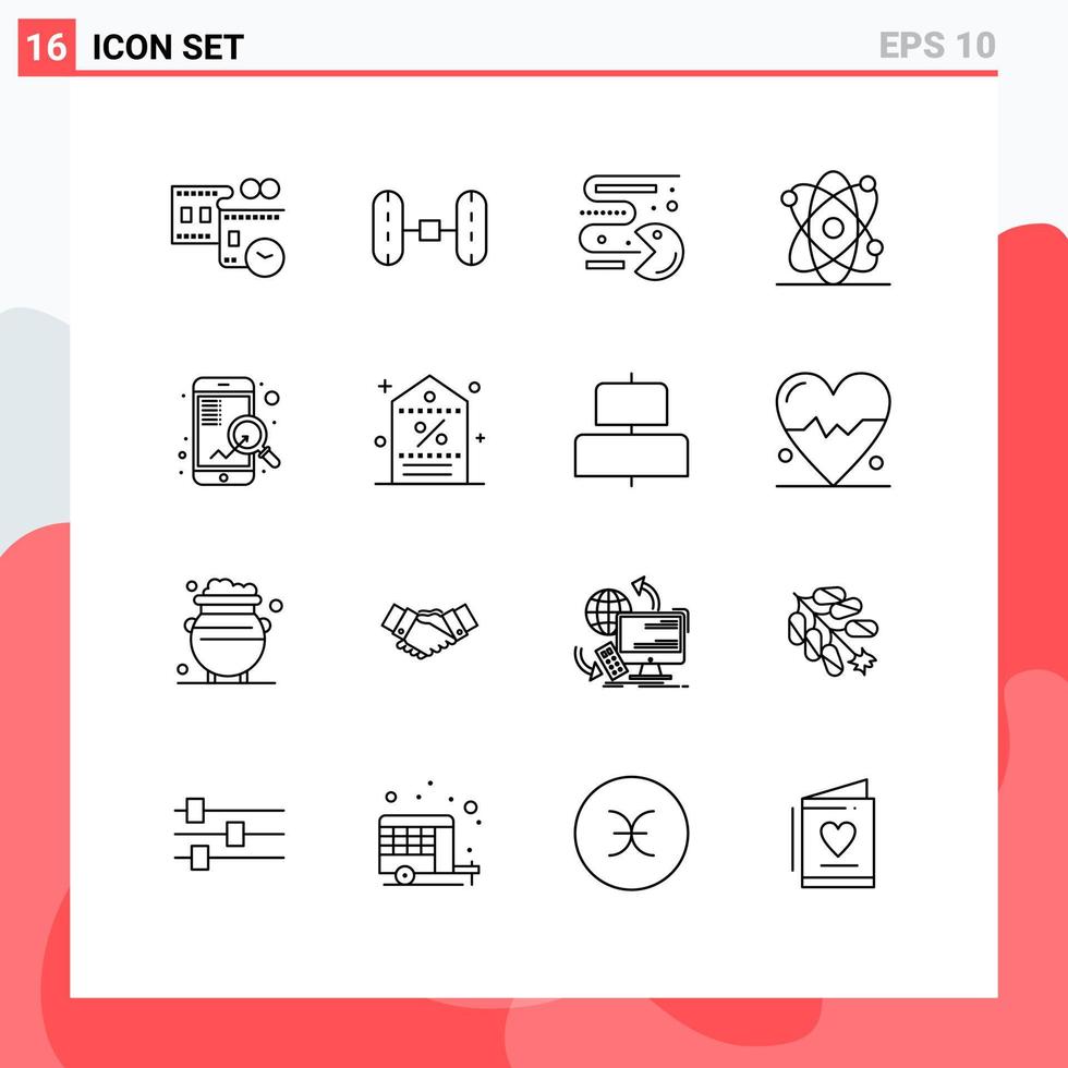 User Interface Pack of 16 Basic Outlines of seo mobile games fast energy Editable Vector Design Elements