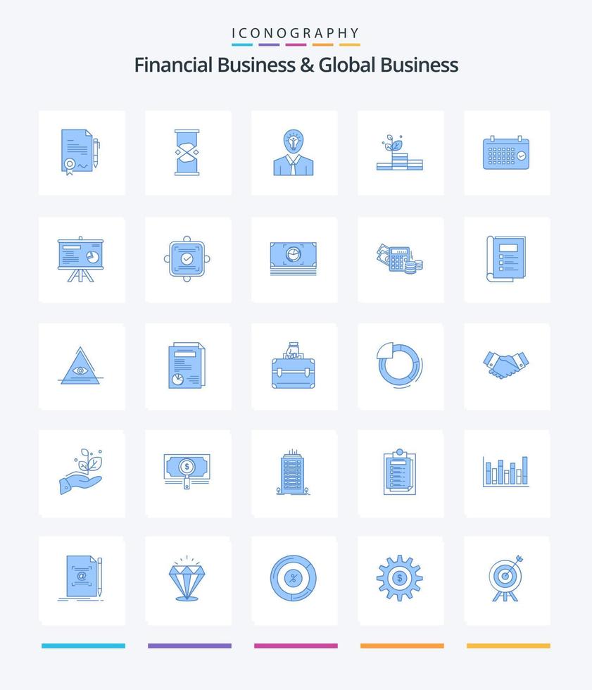 negocios financieros creativos y negocios globales 25 paquete de iconos azules como el éxito. crecimiento. arena. crecer. ligero vector