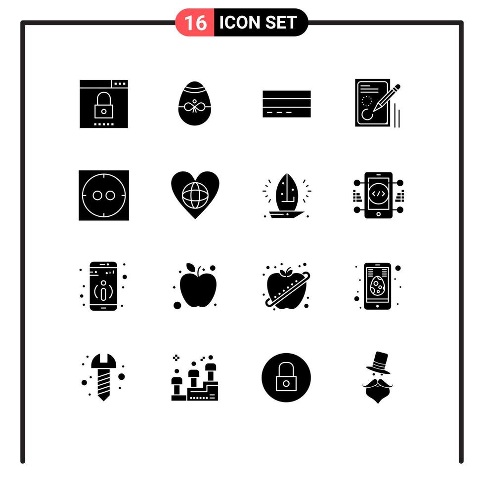 16 Thematic Vector Solid Glyphs and Editable Symbols of pencil user easter interface credit Editable Vector Design Elements