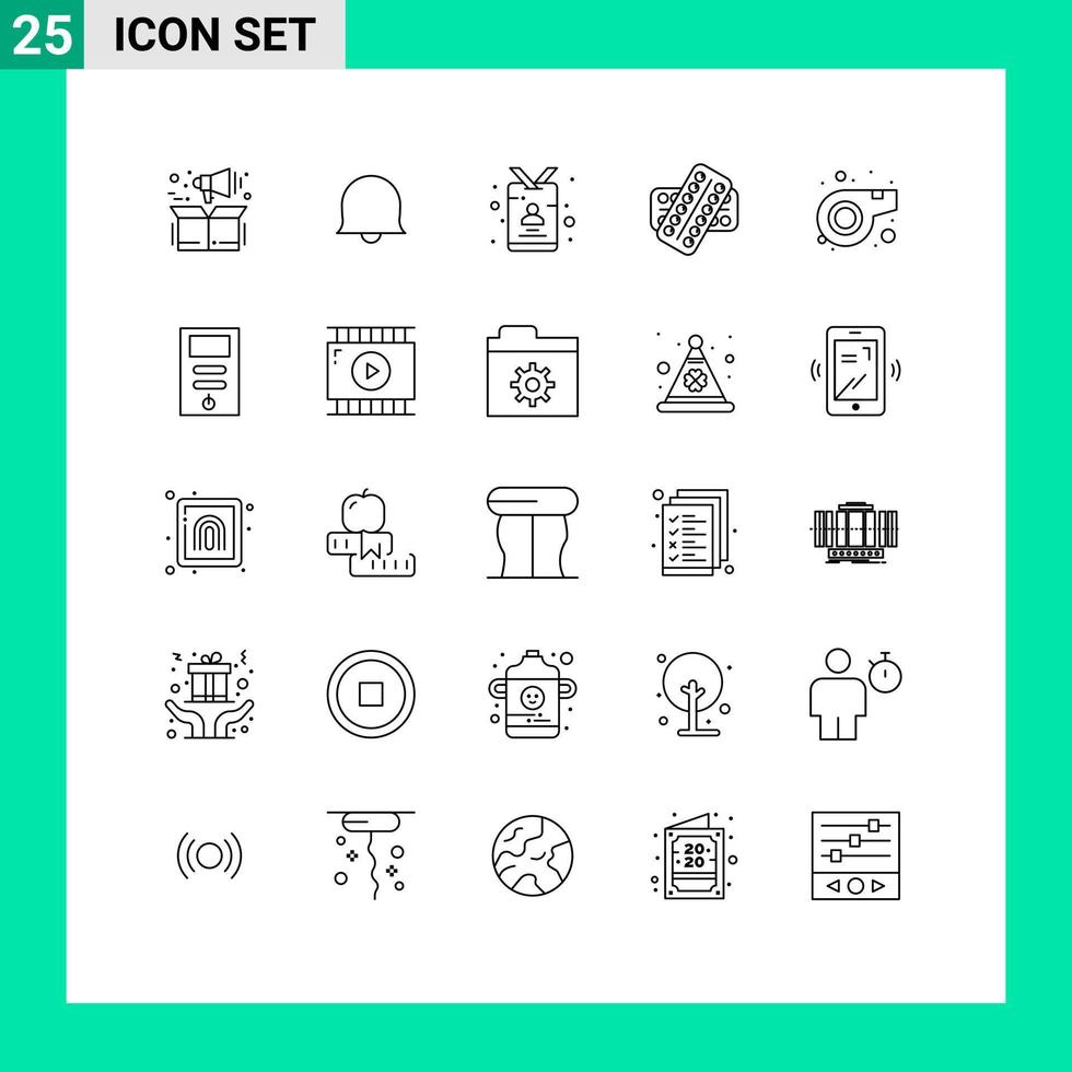 Group of 25 Modern Lines Set for referee tablet id drugs medicine Editable Vector Design Elements