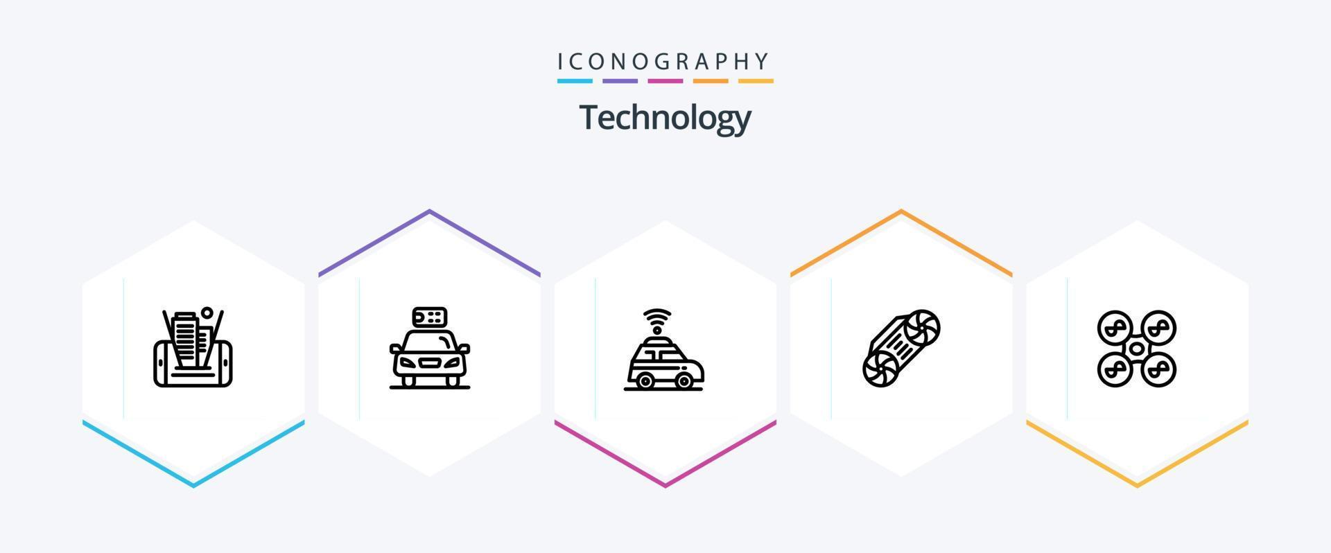 Technology 25 Line icon pack including quad copter. drone. power. technology. radio vector