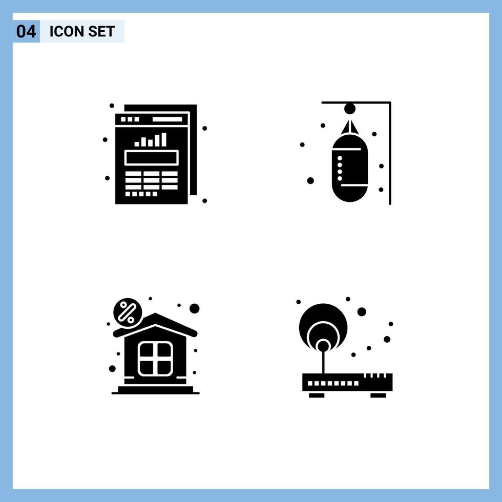 4 Creative Icons Modern Signs and Symbols of chart discount web stats punching money Editable Vector Design Elements