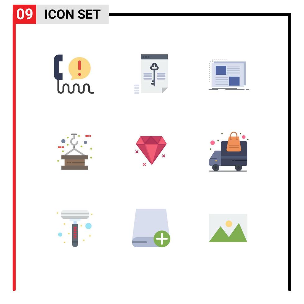 grupo de símbolos de icono universal de 9 colores planos modernos de elementos de diseño vectorial editables de marco de texto clave de grúa elevadora vector