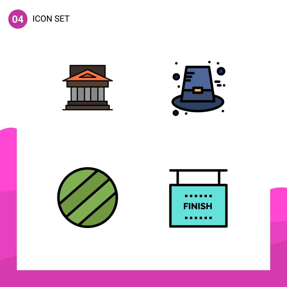 4 colores planos de línea de llenado de vectores temáticos y símbolos editables de elementos de diseño de vectores editables de la casa de la corte del sombrero del banco