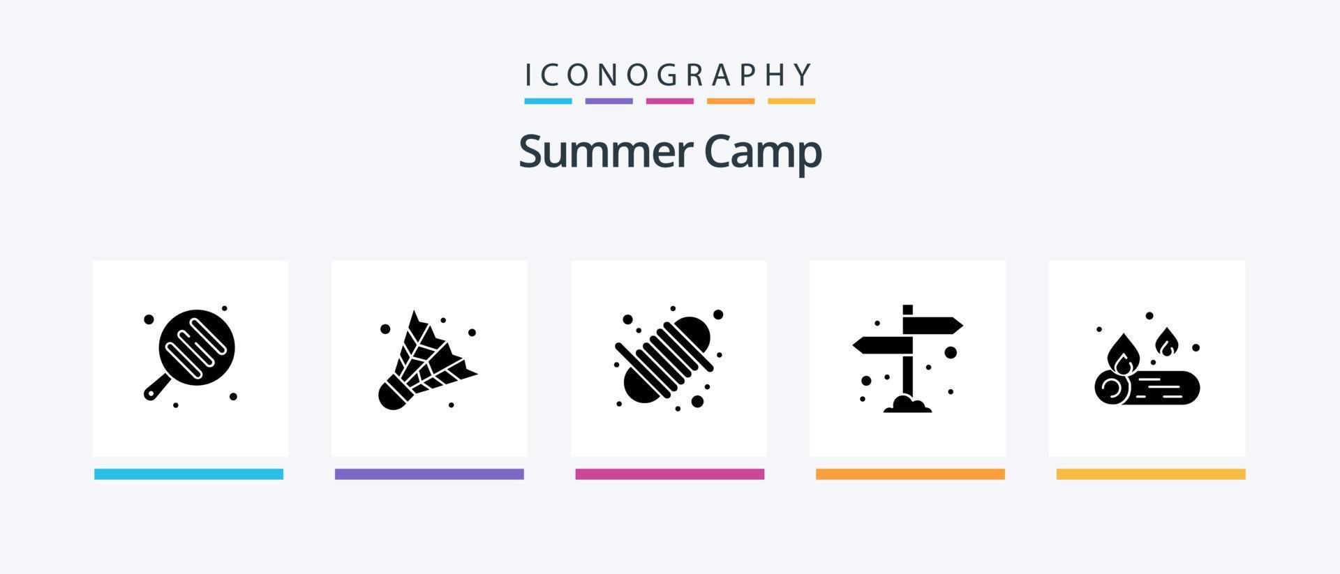 Summer Camp Glyph 5 Icon Pack Including . camping. rope. camp. direction. Creative Icons Design vector