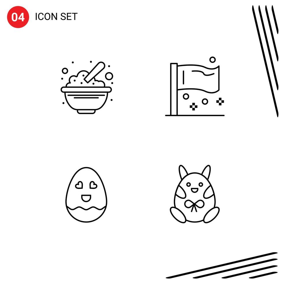 Set of 4 Vector Filledline Flat Colors on Grid for bowl international oats flag happy Editable Vector Design Elements