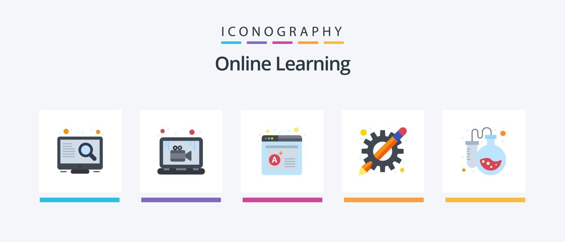 Online Learning Flat 5 Icon Pack Including lab. learning apps. grade. education apps. apps. Creative Icons Design vector