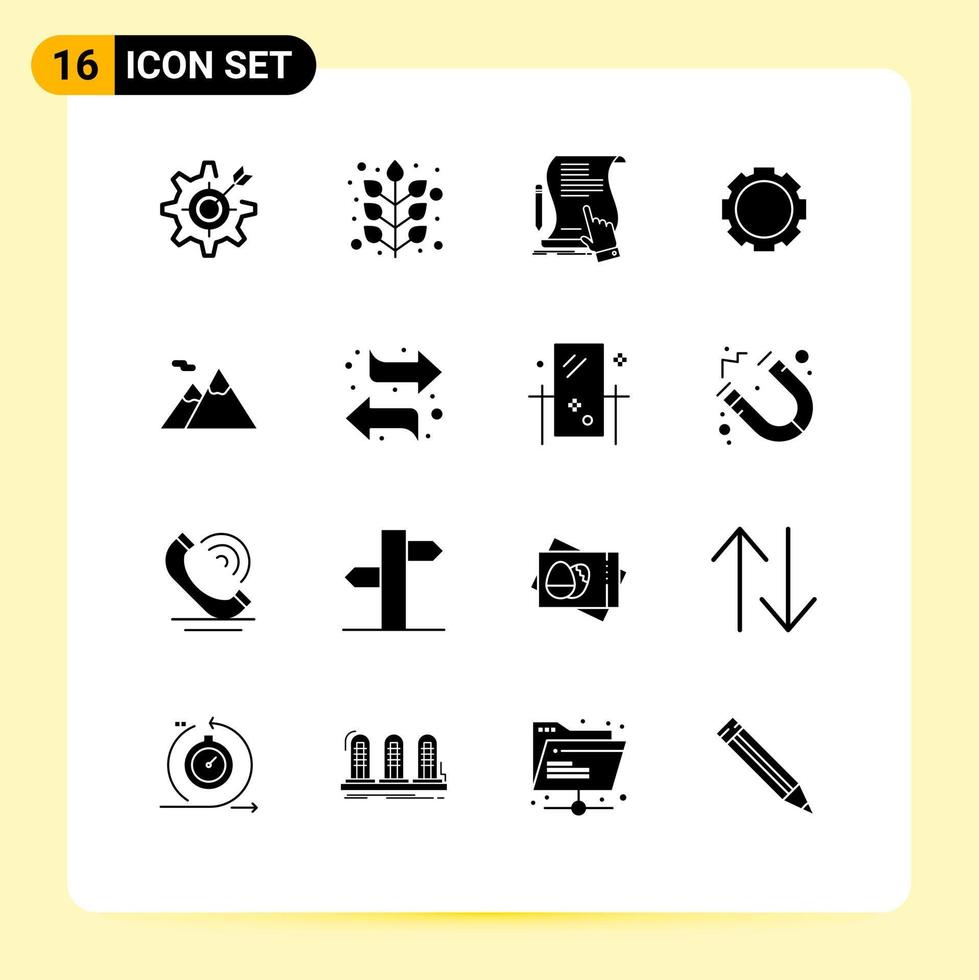 16 símbolos de signos de glifos sólidos universales de elementos de diseño vectorial editables de signo de aplicación de planta de engranajes de instagram vector
