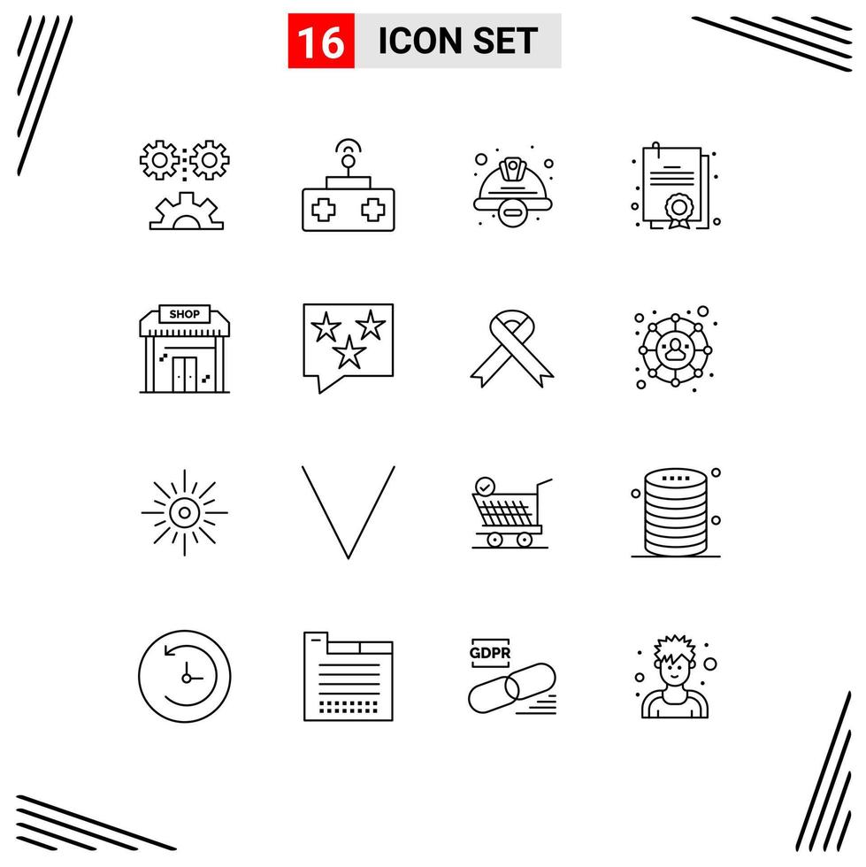 Group of 16 Modern Outlines Set for building degree toy certificate safety Editable Vector Design Elements